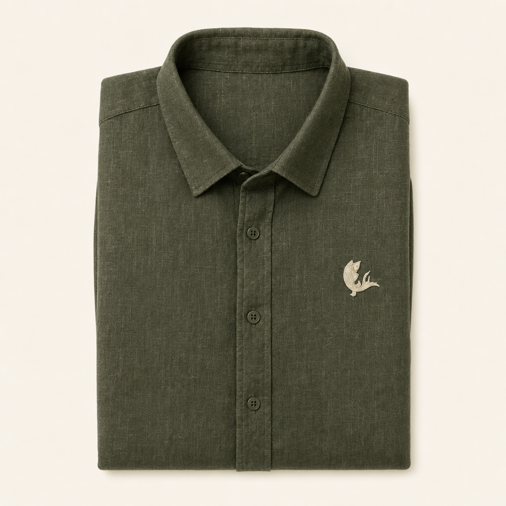 Coast Olive — olive linen shirt, folded