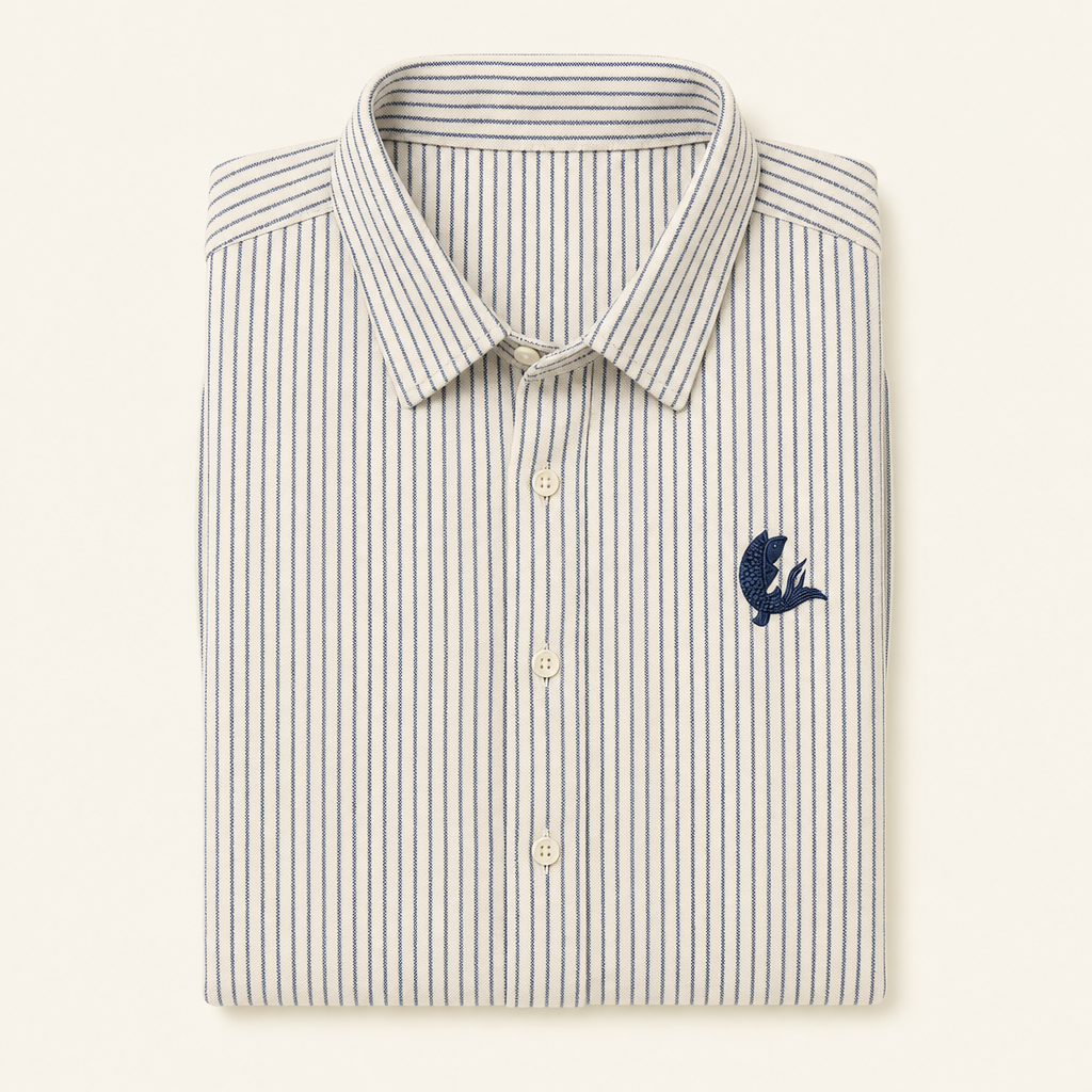 Hard Rain — indigo striped Oxford shirt, folded