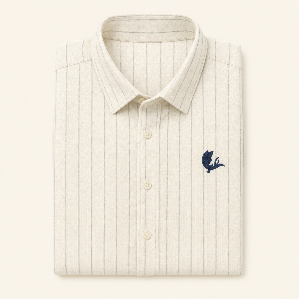 The Last Of It — fine striped Oxford shirt, folded