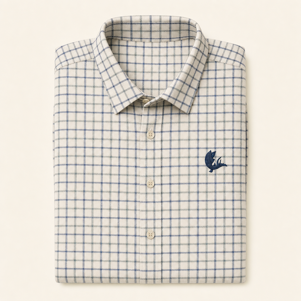 The Net — small check Oxford shirt, folded