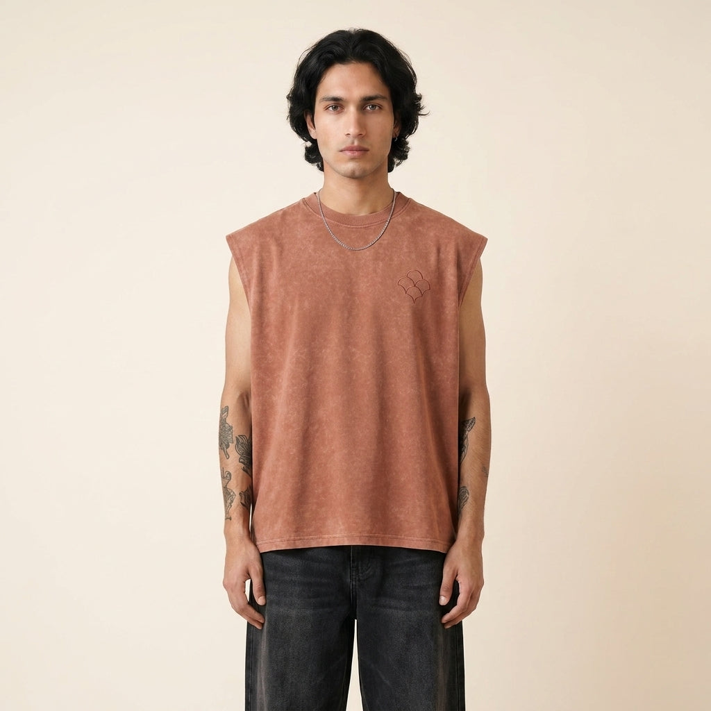 Mitti terracotta clay-washed oversized tank top worn by model — MTSYA DELUGE 01