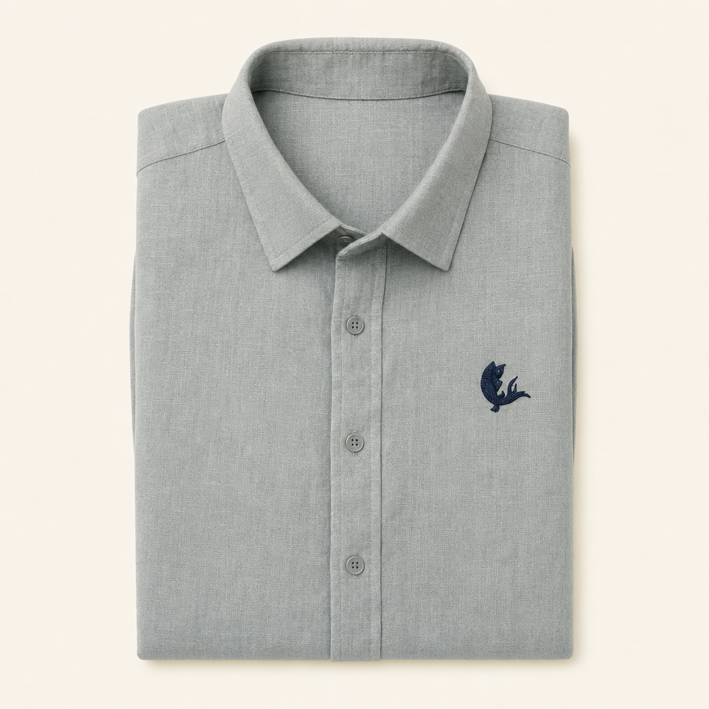 Tide Stone — grey-green linen shirt, folded