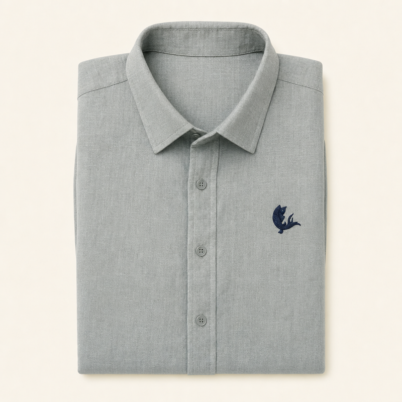 Tide Stone — grey-green linen shirt, folded