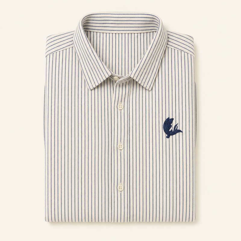 Hard Rain — indigo striped Oxford shirt, folded