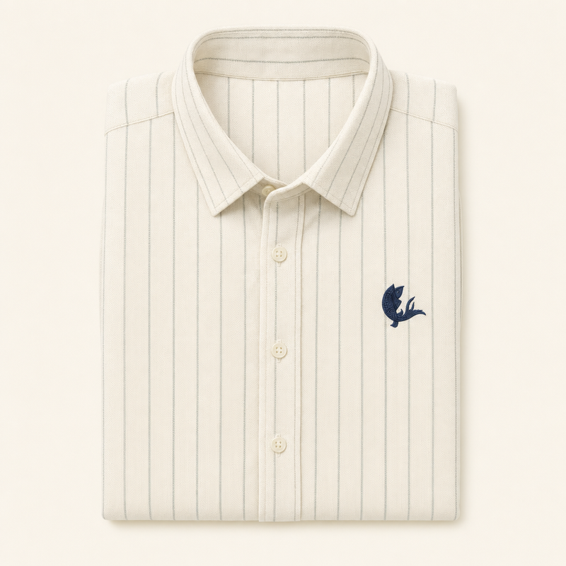 The Last Of It — fine striped Oxford shirt, folded