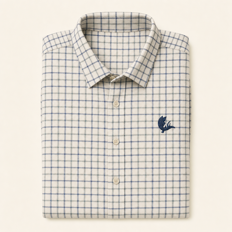 The Net — small check Oxford shirt, folded