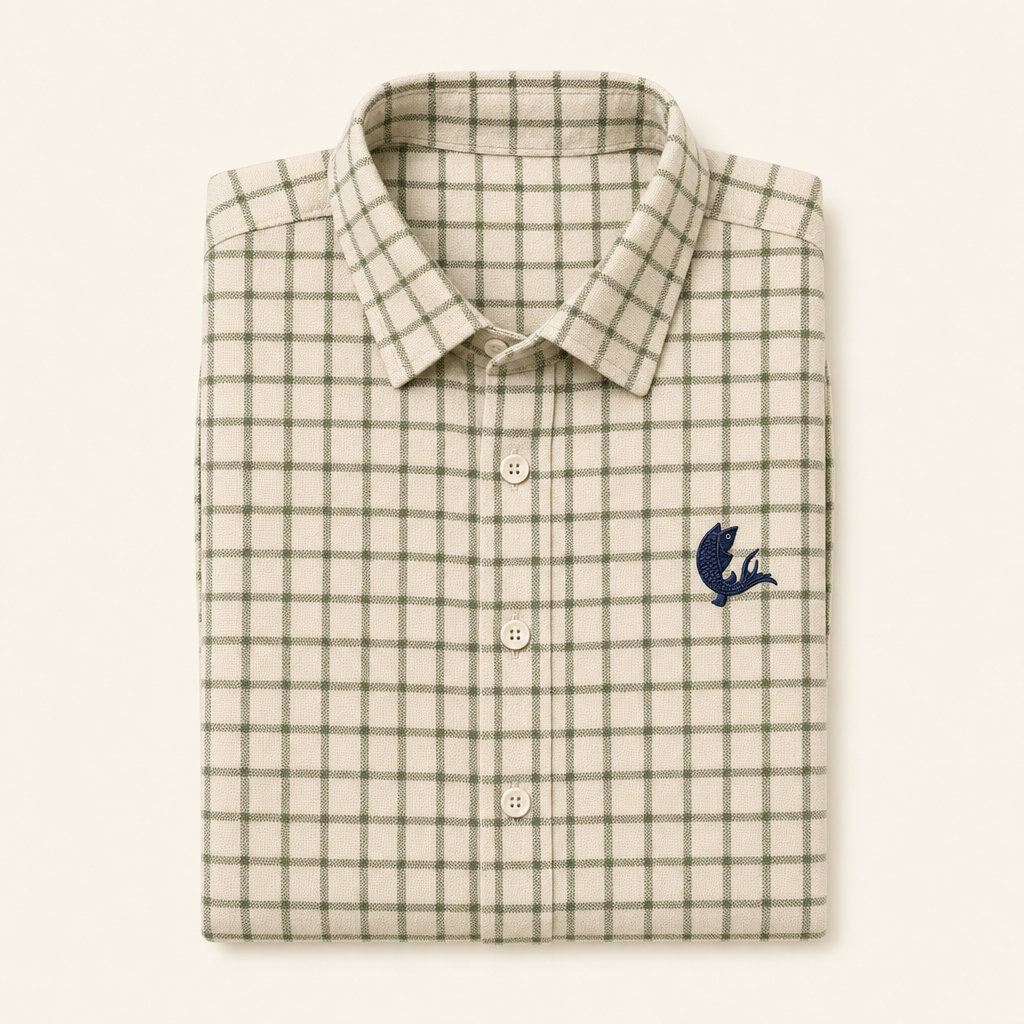 The Planking — olive check Oxford shirt, folded