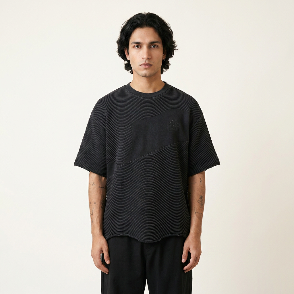 Abyss - washed black wavy rib tee, model shot