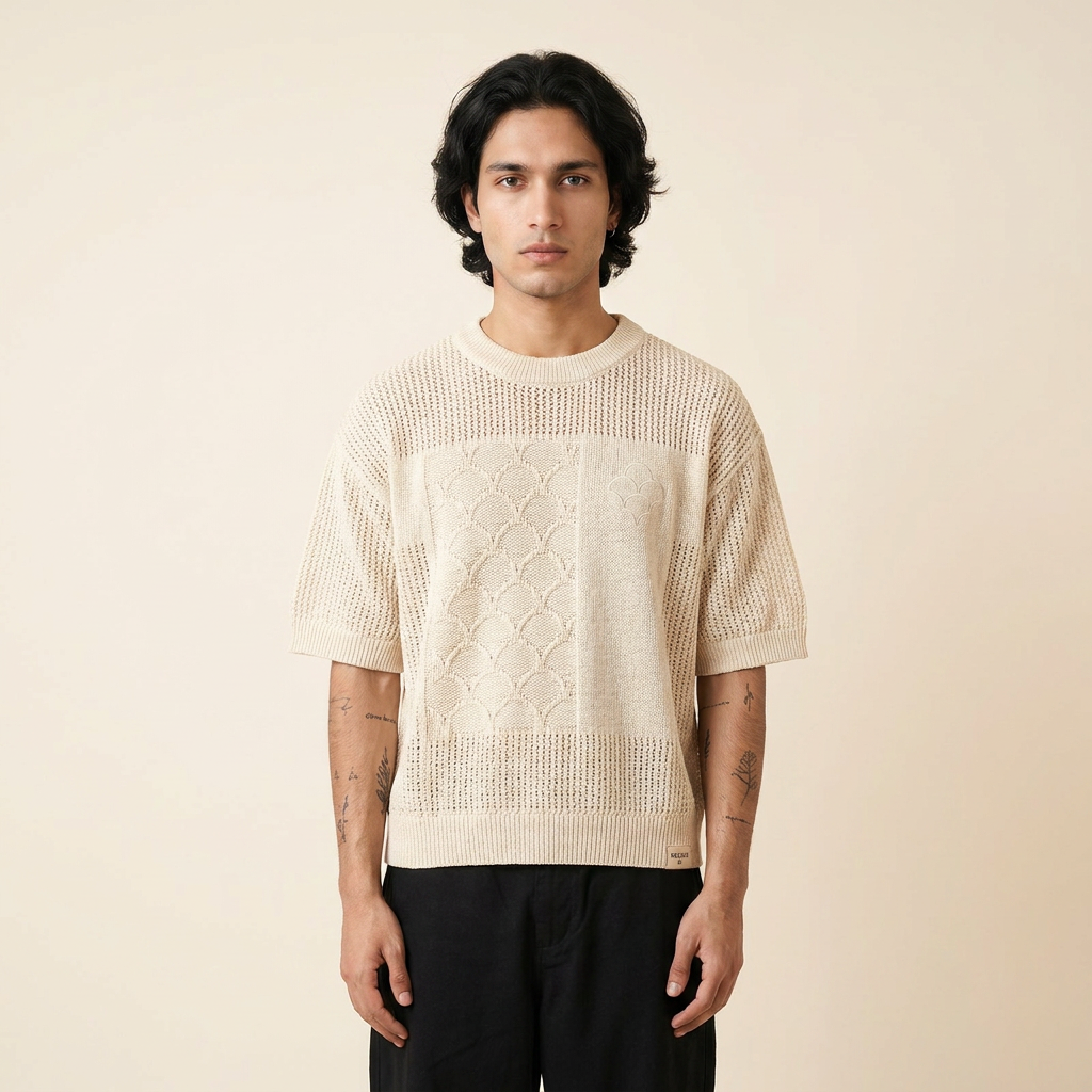Net - ecru open-gauge craft knit tee, model shot