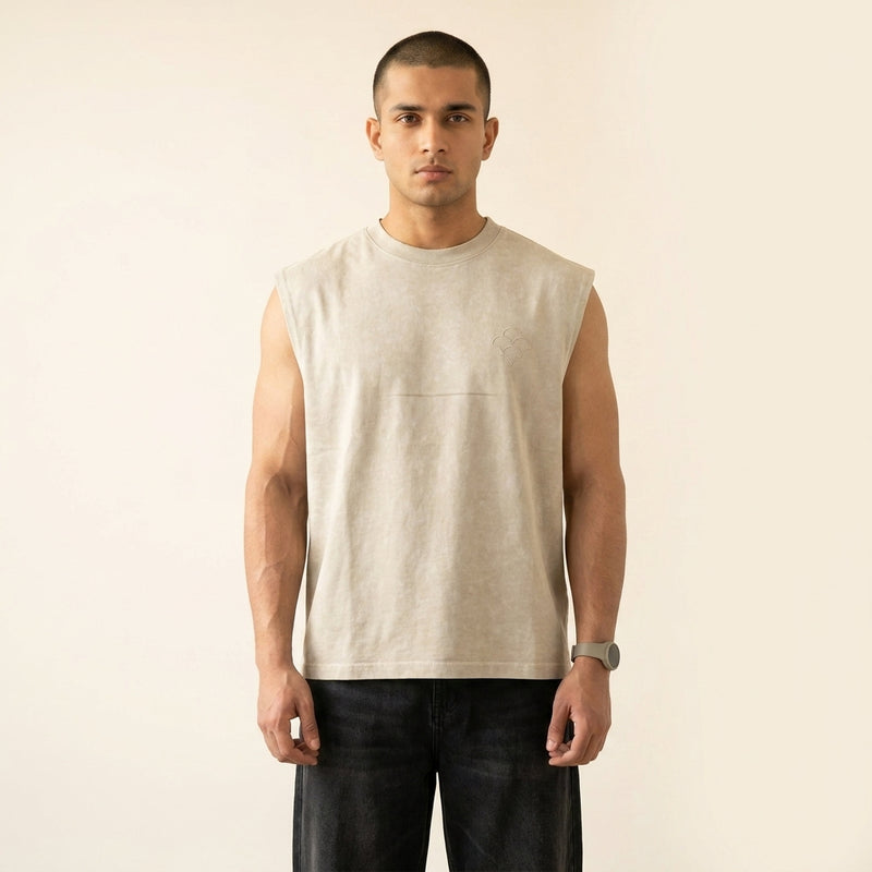 Kagaz parchment sun-bleached oversized tank top worn by model — MTSYA DELUGE 01