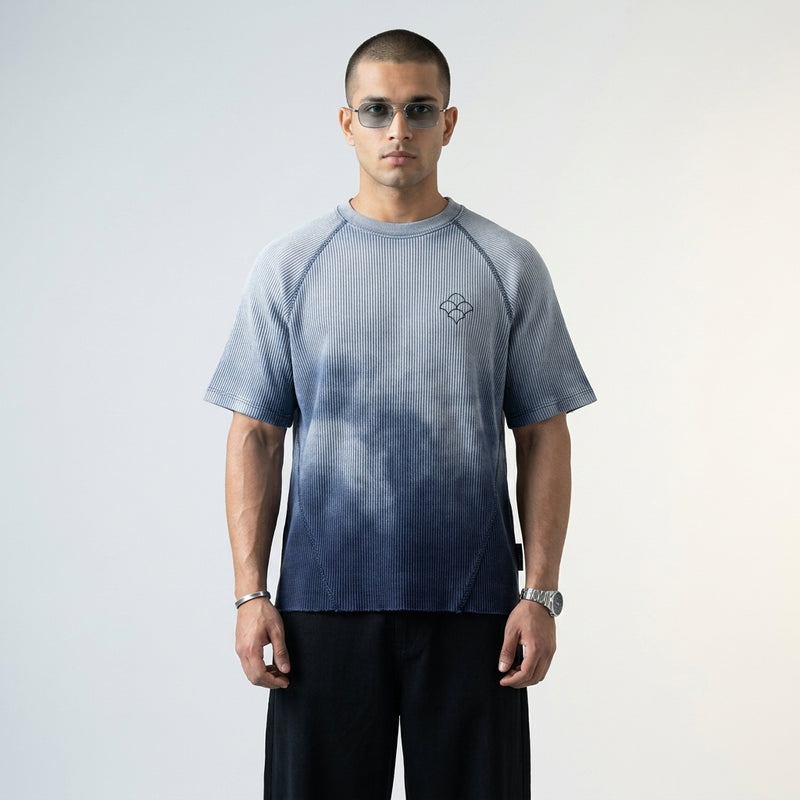 Current two-tone ottoman rib oversized t-shirt worn by model — MTSYA DELUGE 01